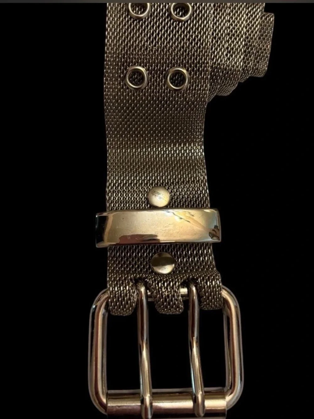 🤘Y2K Silver Metal Mesh Grommet Chainmail  Belt Adjustable Punk Grunge Goth